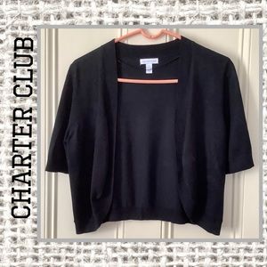 Charter Club Black Short Sleeve Cropped Sweater